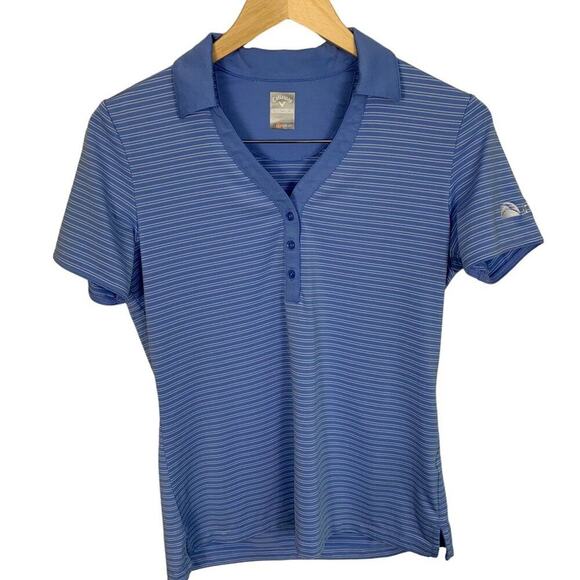 Callaway Opti-Dri Golf/Tennis Ladies SS V Neck Blue White Strip Top Size… - Picture 1 of 8